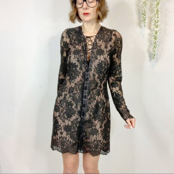 THE JETSET DIARIES x FREE PEOPLE lace dress long sleeve laceup v-neck - Picture 10 of 11